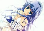  absurdres blue_eyes blue_hair bride copyright_request dress elbow_gloves fingerless_gloves gloves highres long_hair mikeou solo wedding_dress 