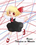  blonde_hair hair_ribbon outstretched_arms red_eyes ribbon rumia short_hair solo spread_arms touhou yume_shokunin 