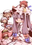  &gt;_&lt; :/ :3 :d ^_^ alternate_eye_color apron bangs bat_wings black_ribbon blue_hair blue_ribbon blunt_bangs blush blush_stickers bow bowtie braid chibi chibi_on_head china_dress chinese_clothes closed_eyes crescent crossed_arms dress flandre_scarlet hair_bow hair_ribbon hands_on_hips hat hat_bow head_wings hime_cut hong_meiling izayoi_sakuya koakuma long_hair long_sleeves looking_back maid maid_headdress minigirl multiple_girls on_head open_mouth patchouli_knowledge person_on_head purple_dress purple_eyes purple_hair red_eyes red_hair red_ribbon remilia_scarlet ribbon satsuki_mei_(sakuramochi) shirt short_sleeves side_ponytail sidelocks simple_background sitting sitting_on_lap sitting_on_person skirt skirt_set smile star striped striped_dress touhou twin_braids v-shaped_eyebrows v_arms vertical_stripes very_long_hair waist_apron white_shirt wide_sleeves wings x3 yellow_eyes |_| 
