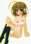  bra brown_eyes brown_hair hair_ornament hairclip highres lingerie non-web_source panties panty_pull shakugan_no_shana short_hair solo underwear underwear_only yoshida_kazumi 