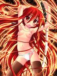  alastor_(shakugan_no_shana) breasts condom condom_in_mouth condom_wrapper fundoshi hase_yu japanese_clothes jewelry long_hair mouth_hold nipples pendant red_eyes red_hair shakugan_no_shana shana small_breasts sword thighhighs topless weapon 