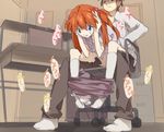  1girl bad_id bad_pixiv_id blue_eyes clothed_sex hair_ornament hairclip hetero neemui neon_genesis_evangelion open_clothes open_shirt orange_hair petite sex shirt socks souryuu_asuka_langley 