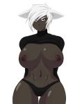  absurd_res angry big_breasts bloodcifer breasts dark_skin female hair hi_res humanoid nipples not_furry red_eyes solo white_hair 