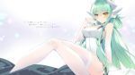  aliasing blush breasts cleavage dress elbow_gloves fate/grand_order fate_(series) gloves green_hair horns kiyohime_(fate/grand_order) long_hair rx7649 thighhighs translation_request yellow_eyes 