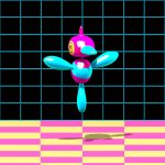  3d animated animated_gif bird bird_focus black_background checkered checkered_floor commentary cortoony creature english_commentary falling floating full_body gen_4_pokemon jumping no_humans pokemon pokemon_(creature) porygon-z shadow solo yellow_eyes 