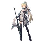  1girl aiguillette alternate_costume ankle_boots badge bangs barcode belt black_footwear black_gloves black_legwear blonde_hair blue_bow blue_headband boots bow closed_mouth clothes_writing coat copyright_name cross-laced_footwear dress elbow_gloves eyebrows_visible_through_hair eyeshadow full_body girls_frontline gloves gun hair_between_eyes hair_bow hand_on_own_face headband holding holding_gun holding_weapon huanxiang_heitu lace-up_boots long_hair long_sleeves looking_at_viewer makeup medal mod3_(girls_frontline) official_art pocket red_eyes rifle russian_flag scarf sidelocks single_elbow_glove sleeves_past_elbows sleeves_pushed_up smile sniper_rifle solo standing strap sv-98 sv-98_(girls_frontline) thighhighs thighs transparent_background weapon white_scarf 