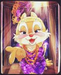  accessory anthro blue_eyes blush clarice_(disney) clothed clothing disney dress eyelashes female fur gem half-closed_eyes headband hi_res jewelry looking_at_viewer narrowed_eyes necklace ni_ngis open_mouth open_smile pearl_(gem) pearl_necklace red_nose smile tan_body tan_fur tongue 