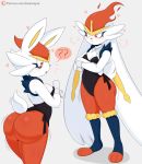  &lt;3 2020 ? anthro big_butt blush breasts butt cinderace cleavage clothed clothing female fur gigantamax_cinderace gigantamax_pok&eacute;mon hi_res jinu lagomorph long_ears mammal nintendo orange_eyes patreon pok&eacute;mon pok&eacute;mon_(species) solo text url video_games white_body white_fur 