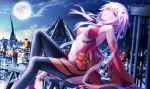  breasts building city guilty_crown haribote_(tarao) long_hair moon navel night pink_eyes pink_hair yuzuriha_inori 