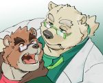  2020 angry anthro blush brown_body brown_fur clothing duo exe_exem eyewear fur glasses hoodie kemono leib_(tas) male mammal polar_bear shirt simple_background smoking tokyo_afterschool_summoners topwear ursid ursine video_games 