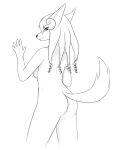  2020 anthro breasts butt canid canine canis digital_media_(artwork) domestic_dog female forza!_hidemaru hair hi_res long_hair looking_at_viewer looking_back mammal monochrome nude rey_(forza!_hidemaru) side_boob sketch smile solo standing vecnarvi 