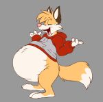  2020 2d_animation 3_toes 4_fingers animated anthro barefoot belly big_belly biped bottomless bouncing_belly canid canine cheek_tuft clothed clothing countershade_torso countershading dipstick_tail eyes_closed facial_tuft fingers fluffy fluffy_tail fox frame_by_frame fur grey_background grey_hoodie half-closed_eyes happy head_tuft holding_belly hoodie kitsunezero_(character) looking_down loop male mammal multicolored_body multicolored_fur multicolored_tail narrowed_eyes open_mouth open_smile paws pink_nose pink_tongue post_vore red_clothing red_hoodie red_topwear scott_calico side_view simple_background smile soft_vore solo standing toes tongue topwear tuft two_tone_body two_tone_fur unseen_character vore white_body white_countershading white_fur yellow_body yellow_fur 