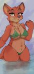  absurd_res anthro bikini breasts canid canine cheek_tuft chest_tuft clothing crayonstix crossgender disney facial_tuft female fox fur green_eyes head_tuft hi_res looking_at_viewer mammal navel nick_wilde orange_body orange_fur partially_submerged portrait red_fox smile solo swimwear three-quarter_portrait tuft zootopia 