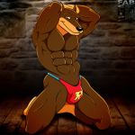  1:1 2015 abs anthro biceps big_muscles black_nose blitz_(road_rovers) brown_eyes bulge canid canine canis clothed clothing dobermann domestic_dog fabfelipe flexing fur genital_outline hi_res looking_at_viewer male mammal muscular muscular_male navel nipples pecs penis_outline pinscher pose prick_ears road_rovers solo speedo swimwear teasing topless 