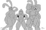  abs absurd_res anthro big_breasts bikini breasts cleavage clothed clothing female group hi_res lagomorph leporid mammal muscular muscular_female rabbit razzberryboat simple_background swimwear white_background 