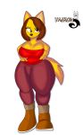  2020 anthro big_breasts black_nose boots breasts brown_eyes brown_hair canid canine canis cleavage clothed clothing domestic_dog eyelashes female footwear fully_clothed fur hair hands_on_hips hi_res lydia_(yaikon) mammal short_hair short_stack slightly_chubby thick_thighs tube_top yaikon yellow_body yellow_fur yoga_pants 