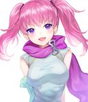  1girl fire_emblem fire_emblem:_the_blazing_blade hair_ribbon jurge long_hair open_mouth pink_hair purple_eyes ribbon serra_(fire_emblem) simple_background solo twintails upper_body white_background 