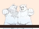  2019 4:3 anthro balls belly canid canine canis censored domestic_dog duo eyes_closed genitals humanoid_hands inunoshippo kemono male mammal moobs navel nipples overweight overweight_male simple_background 