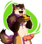  anthro artist_(coffeecat) balls barazoku burger canid canine canis digital_media_(artwork) domestic_dog eating food genitals hi_res humanoid_penis invalid_tag kemono knot male mammal penis sex wolf ych_(character) 