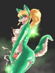  2019 absurd_res anthro areola bodily_fluids breasts butt canid canine cum eyewear fur genital_fluids genitals glasses green_body green_fur green_tail gynomorph hair hebiko hi_res intersex looking_at_viewer mammal multi_breast nipples penis rigi solo tongue 