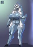  anthro bedroom_eyes big_breasts breasts djpuppeh equid female fur hi_res hooves horn huge_breasts inverted_nipples looking_at_viewer mammal narrowed_eyes nipples nude rimworld seductive solo standing thick_thighs thrumbo white_body white_fur 