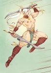  breasts clothed clothing elf female hi_res humanoid humanoid_pointy_ears janrock loincloth melee_weapon muscular muscular_female sword topless weapon 