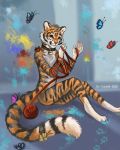  2020 4_toes 5_fingers arthropod black_stripes butterfly collar digital_media_(artwork) felid fingers flashw fur insect lepidopteran mammal orange_body orange_eyes orange_fur pantherine solo_focus striped_body striped_fur stripes tiger toes 