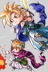  1boy 1girl blonde_hair blue_eyes bow brother_and_sister cape closed_mouth dragon_quest dragon_quest_v hair_bow hankuri hero&#039;s_daughter_(dq5) hero&#039;s_son_(dq5) short_hair siblings simple_background sword twins weapon 