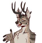  anthro antlers brown_body brown_fur cervid fur green_eyes horn kaito_auer looking_at_viewer male mammal open_mouth solo tan_body tan_fur waist_up yuuzea 