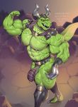  anthro biceps big_bulge big_muscles big_pecs big_penis black_nipples bulge clothed clothing digital_media_(artwork) erection general_scales genitals green_body grin hi_res huge_biceps huge_chest huge_muscles huge_pecs huge_penis humanoid_penis lizard male male/male massive_bulge muscular muscular_male nintendo nipples pecs penis reptile scalie simple_background smile solo star_fox sxfpantera thick_thighs video_games 