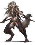  canid canine clothed clothing female hair humanoid_face long_hair mammal solo weapon 