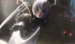  1girl black_dress blurry blurry_background breasts cleavage dark_background dress facing_viewer highres limgae lips machine medium_breasts mole mole_under_mouth nier_(series) nier_automata no_blindfold revision robot silver_eyes silver_hair solo sword upper_body watermark weapon weapon_on_back web_address yorha_no._2_type_b 