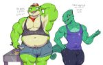  amphibian anthro big_pecs blush bodily_fluids bottomwear bulge chameleon clothed clothing digital_media_(artwork) duo frog leon lizard male male/male nintendo pecs reptile scalie shirt shorts simple_background slightly_chubby slippy_toad star_fox sweat sxfpantera tank_top thick_thighs tight_bottomwear tight_clothing tight_shorts topwear video_games 