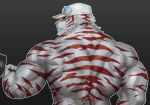  2018 anthro back_muscles baseball_cap big_muscles blue_body blue_eyes blue_fur clothed clothing dumbbell exercise felid fur half-length_portrait hat headgear headwear hi_res huge_muscles looking_at_viewer male mammal muscular muscular_male pantherine pink_nose portrait red_body red_fur solo standing striped_body striped_fur stripes tiger topless traver009 weightlifting weights white_body white_fur workout 