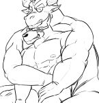  abs absurd_res blush bovid bovine canid canine canis dobermann domestic_dog eyewear gyumao hi_res hug kira_kitira male male/male mammal muscular muscular_male nipples pecs pinscher sunglasses tokyo_afterschool_summoners video_games xolotl 