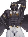  aaassstaro abs armpit_hair body_hair bottomwear bulge chest_hair clothing felid flaccid genitals humanoid_penis male mammal muscular muscular_male nipples pantherine pants pecs penis pubes tezcatlipoca tight_clothing tokyo_afterschool_summoners video_games wings 