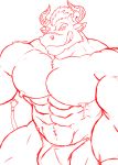  abs absurd_res bodily_fluids bovid bovine bulge clothing gyumao hi_res horn lactating male male_lactation mammal milk muscular muscular_male nipples pecs scar speedo swimwear tokyo_afterschool_summoners tongue toranoyouhei video_games 