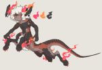  1boy beige_background centauroid claws cococococo1122 commentary_request dark_skin dragon_boy frown highres horns looking_at_viewer monster_boy original red_eyes scales white_hair 