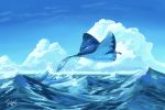 artist_name blue_eyes blue_theme cloud mantine no_humans ocean open_mouth pokemon sky solo water zeitwolf 