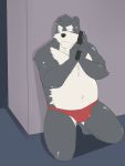  anthro belly black_nose bulge canid canine clothing humanoid_hands kemono launcher_r male mammal overweight overweight_male solo underwear weapon 