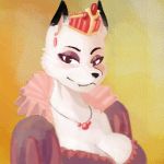  1:1 anthro austin_bradley big_breasts breasts bust_portrait canid canine cleavage clothed clothing crown ear_piercing ear_ring female fox fur jewelry looking_away makeup mammal nakhta necklace piercing portrait queen royalty smile solo white_body white_fur 