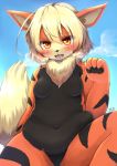  anthro anthrofied arcanine black_body black_fur blonde_hair blush breasts breath brown_eyes canid canine featureless_breasts featureless_crotch female fur hair hi_res kemono mammal mane navel nintendo nude open_mouth orange_body orange_fur pawpads pok&eacute;mon pok&eacute;mon_(species) pok&eacute;morph shiitakemeshi short_hair slightly_chubby solo stripes video_games 