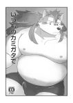  2020 anthro belly blush bulge canid canine canis clothing domestic_dog japanese_text kemono launcher_r male mammal moobs navel nipples overweight overweight_male solo text underwear 