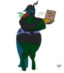 anthro arthropod big_breasts bottomwear breasts changeling clothing color_edit colored edit evan555alpha female food friendship_is_magic genitals huge_breasts kevinsano my_little_pony nipple_outline one_breast_out pizza pussy queen_chrysalis_(mlp) shorts simple_background thick_thighs white_background 