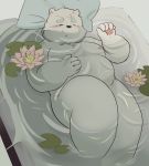  2020 anthro bed belly blush eyes_closed fur furniture hi_res humanoid_hands lying male mammal moobs nipples overweight overweight_male solo ursid water white_body white_fur 熊团沫沫 