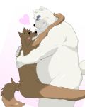  &lt;3 2011 anthro belly blush brown_body brown_fur butt canid canine duo eyes_closed fur hug humanoid_hands kemono launcher_r male male/male mammal overweight overweight_male polar_bear ursid ursine white_body white_fur 