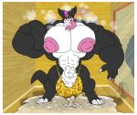  anthro balls beard big_balls big_muscles big_penis blush bodily_fluids cum cum_on_ground digimon digimon_(species) ejaculation erection facial_hair flexing genital_fluids genitals hi_res huge_balls huge_muscles huge_penis hyper hyper_balls hyper_genitalia hyper_muscles hyper_penis kokoro-doll looking_at_themselves male mirror muscular nipples penis sweat text tongue tongue_out veemon vein veiny_penis 