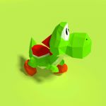  3d animated animated_gif black_eyes brown_footwear commentary cortoony english_commentary full_body green_background green_theme mario_(series) no_humans saddle shoes simple_background solo super_mario_64 walking yoshi 