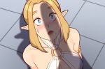  1girl blonde_hair blue_eyes blush elf highres mole mole_under_mouth o-ring o-ring_top open_mouth original penis_awe penis_shadow pointy_ears shadow sidelocks solo sunna_(nilsunna) teeth 