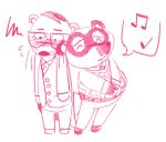  animal_crossing anthro blush bottomwear canid canine clothing duo eyes_closed eyewear glasses lyle_(animal_crossing) mammal monochrome motherleeds nintendo pants raccoon_dog shirt simple_background slightly_chubby tanuki tom_nook_(animal_crossing) topwear video_games white_background 